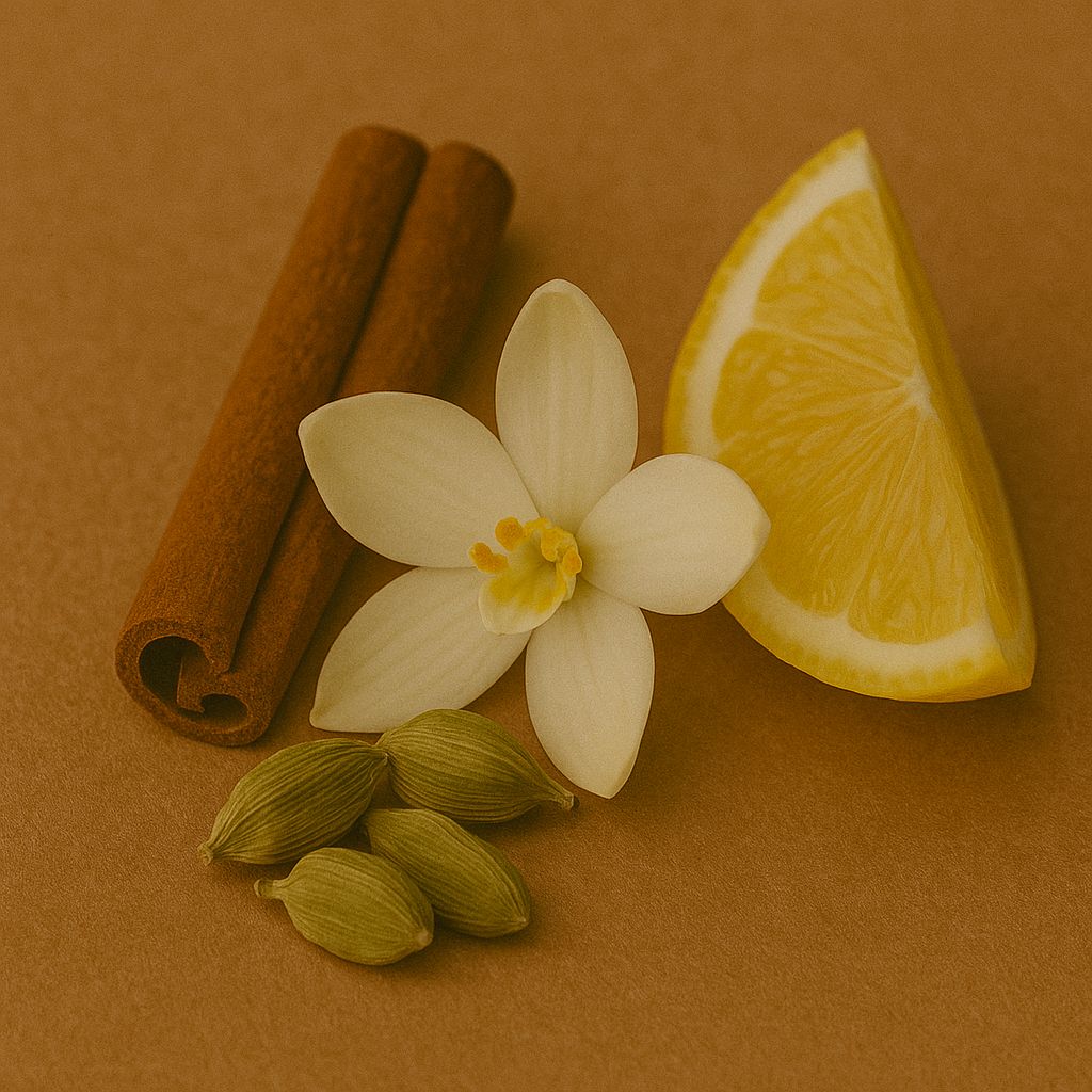 Cinnamon, Cardamom, Orange-blossom, Bergamot