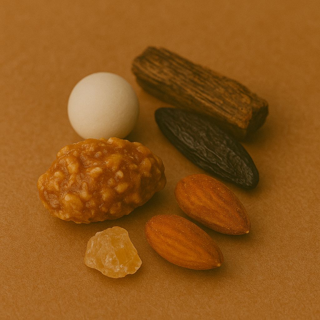 Praline, musk, ambroxan, guaiac wood, tonka, candied almond